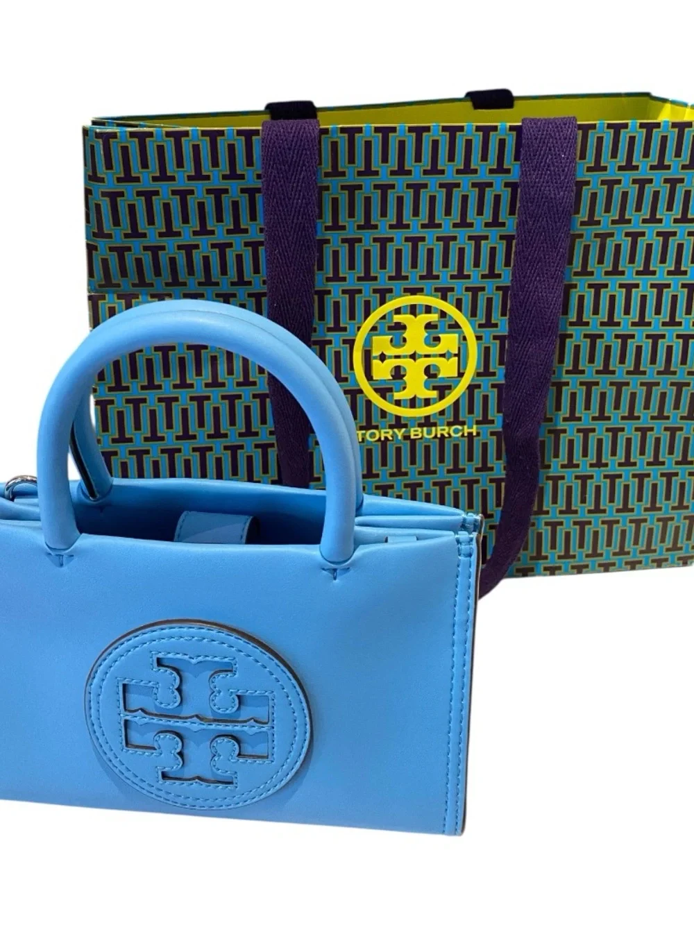 NWT Tory Burch Mini Ella Bio Tote Sky Blue Azure : Cross body Strap included